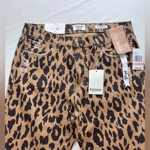 NWT Kensie Vintage Luxe Honey Leopard High Rise Jeans Size 10 - Picture 3 of 10